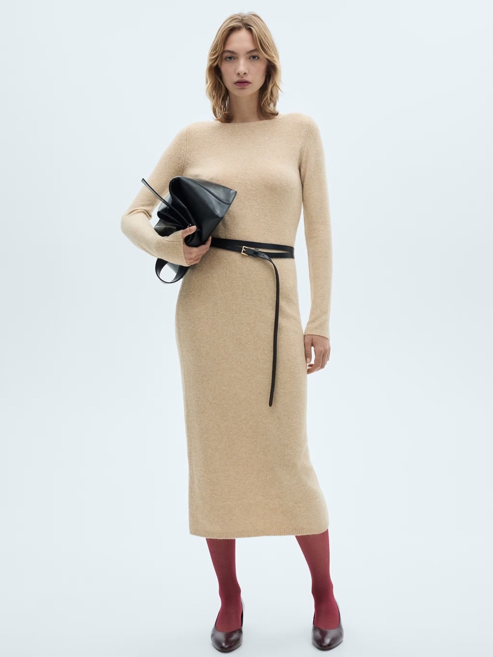 Mango Brown knit midi dress NWT